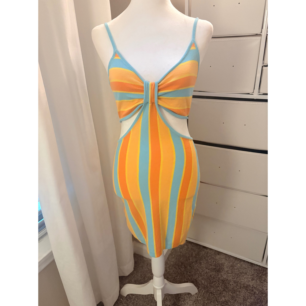 Princess Polly Striped Cutout Mini Dress Size 6 in Blue - Picture 4 of 8